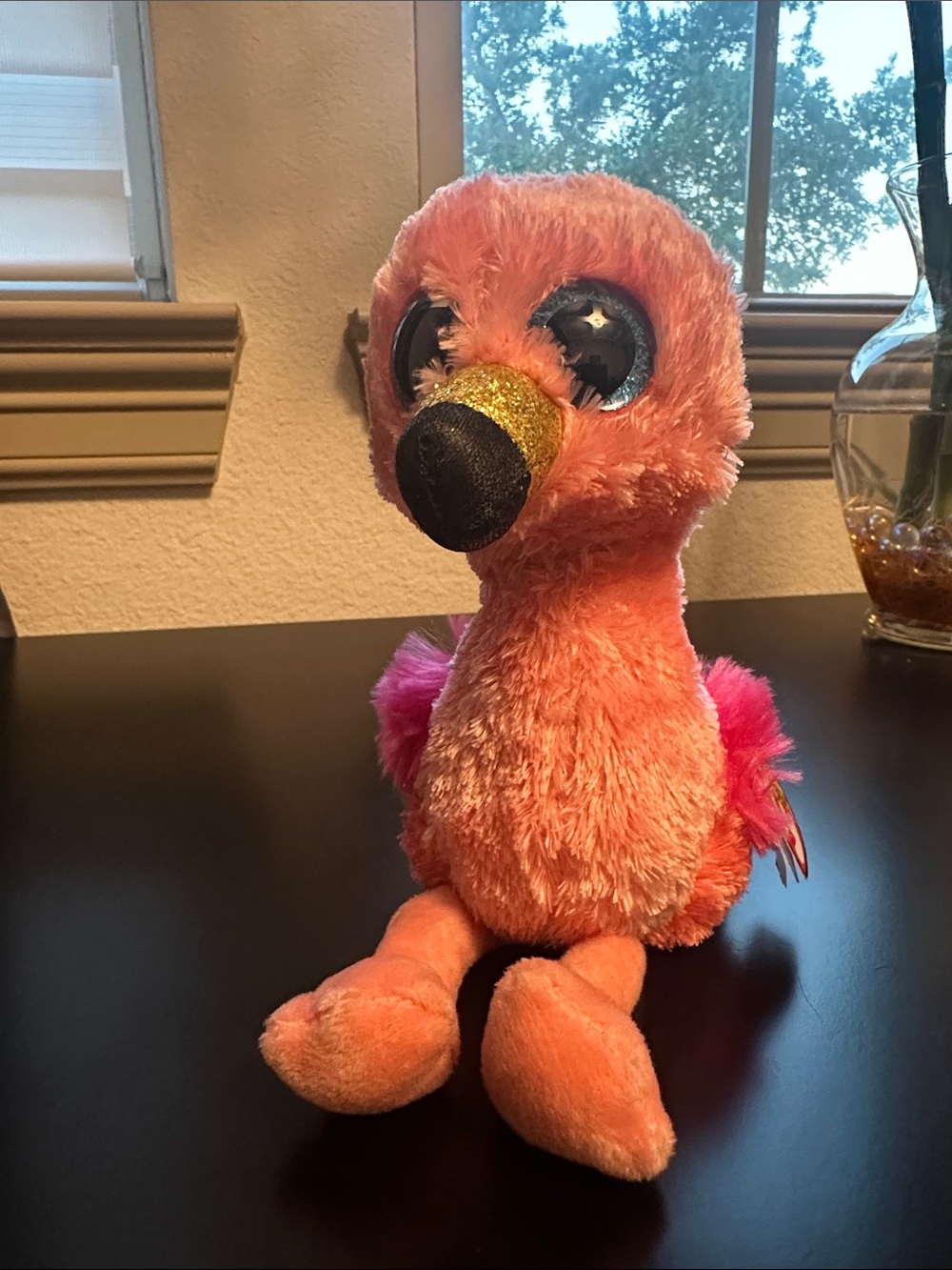 Ty Pink Flamingo Plush with Gold Glitter Beak